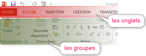 le ruban Powerpoint 2013